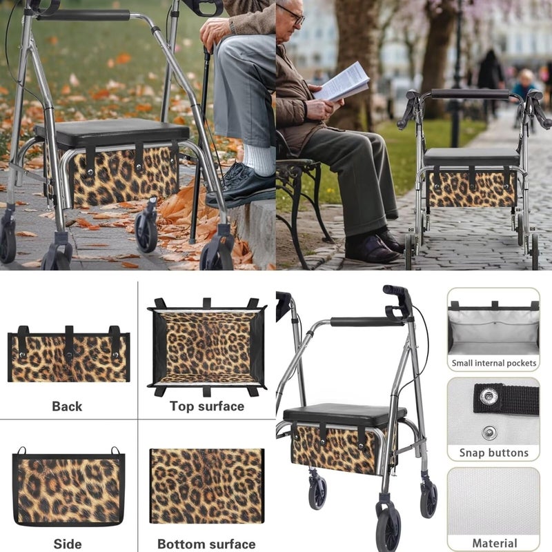 LedBack Leopard Print Rollator Walker Accessories 3 Pack Rollator Walker Seat and Backrest Rollbar Covers Soft Universal Walkers Seat Covers Organizer Pouch Storage - Image 5